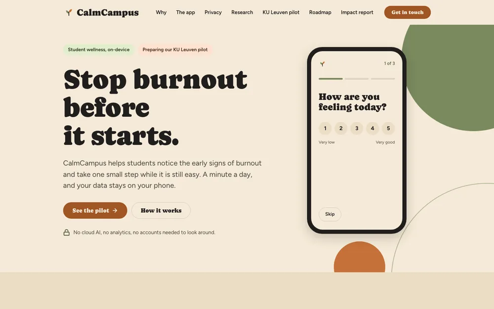 CalmCampus website preview