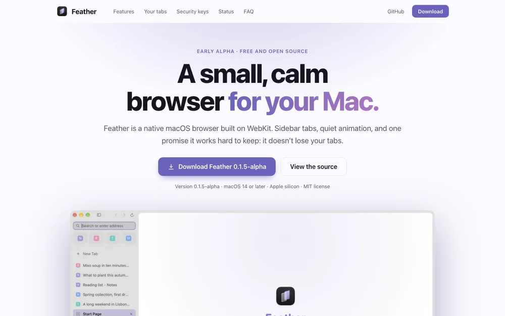 Feather website preview
